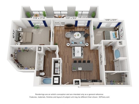 Floor plan for 2 beds, 2 baths, 1437 sqft